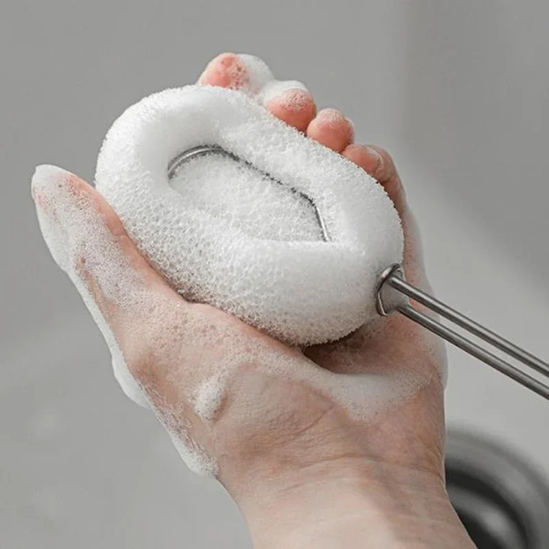 Description Picture 4 of itemSponge clip Bottle Brushes Cup Scrubber Long Stainless Steel Handle Wineglass Cleaner Replaceable Head Kitchen Cleaning Tools
