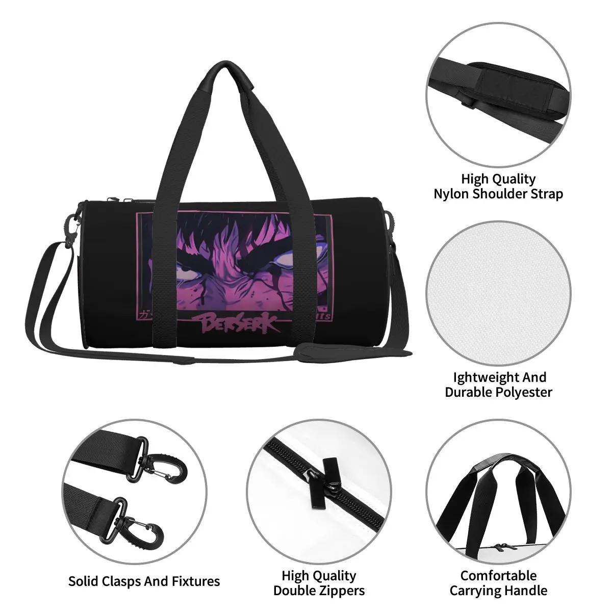 Bereserk Guts Japan Anmie Manga Fan bolsa de lona para mujeres y hombres, bolsas deportivas de Fitness para gimnasio con bolsillo, bolsa de viaje Weekender