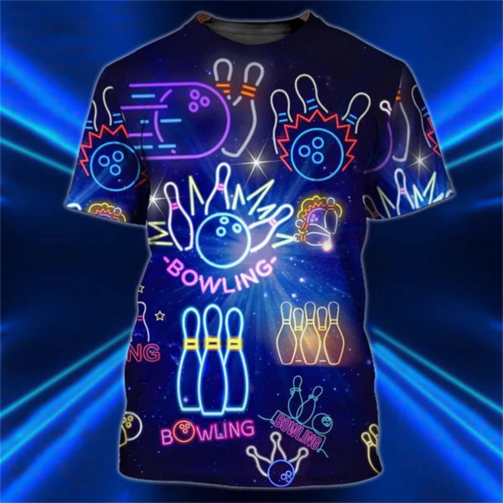 Fashion Bowling Printed T Shirt For Men Outdoor Sports Tees Unisex Casual O-neck Short Sleeve Y2k Hip Hop Harajuku Oversized Top