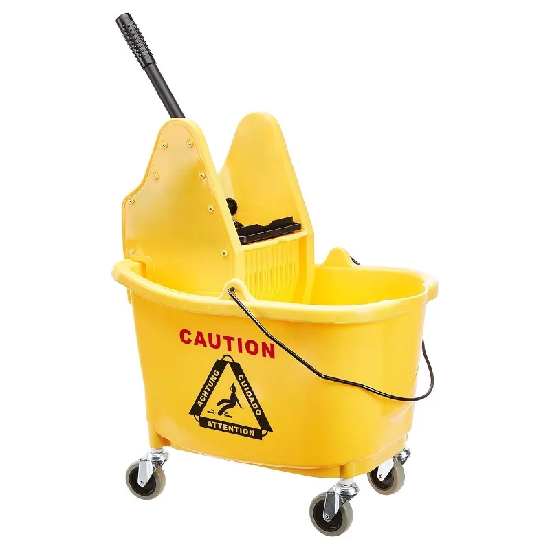 Rectangular Mop Bucket and Down Press Wringer Combo, 35-Quart, Yellow