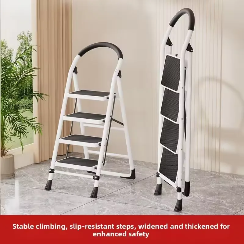 Escalera Plegable de 3/4/5 Peldaños - Escalera Robusta Tipo Espiga con Plataforma Antideslizante, Bandeja para Herramientas y Pasamanos para Cocina y Uso Doméstico en Interiores