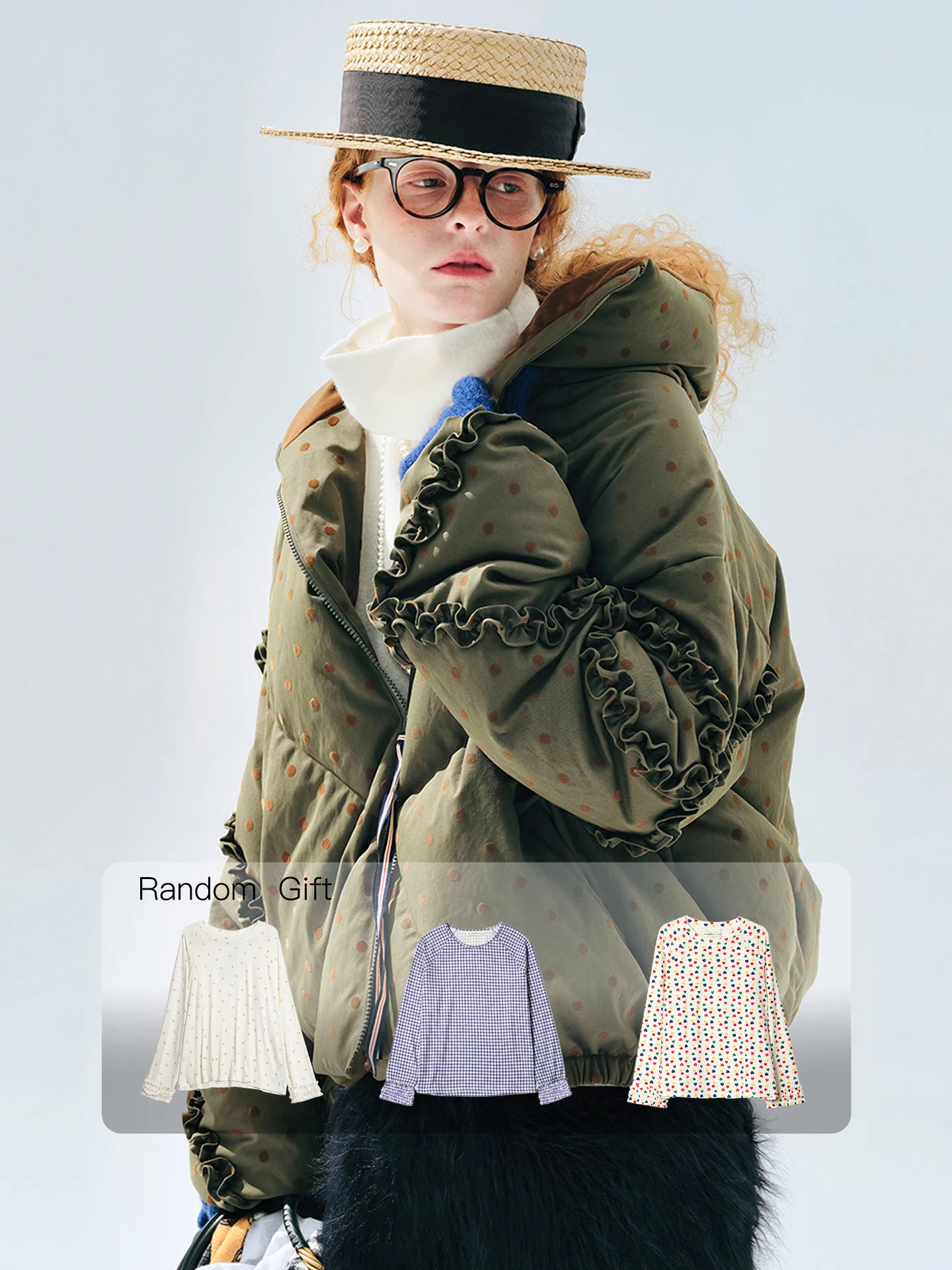 Chaqueta de plumón corta verde oliva imakokoni mujer 2025 invierno Retro flocado lunares pato blanco abajo abrigo grueso 255275