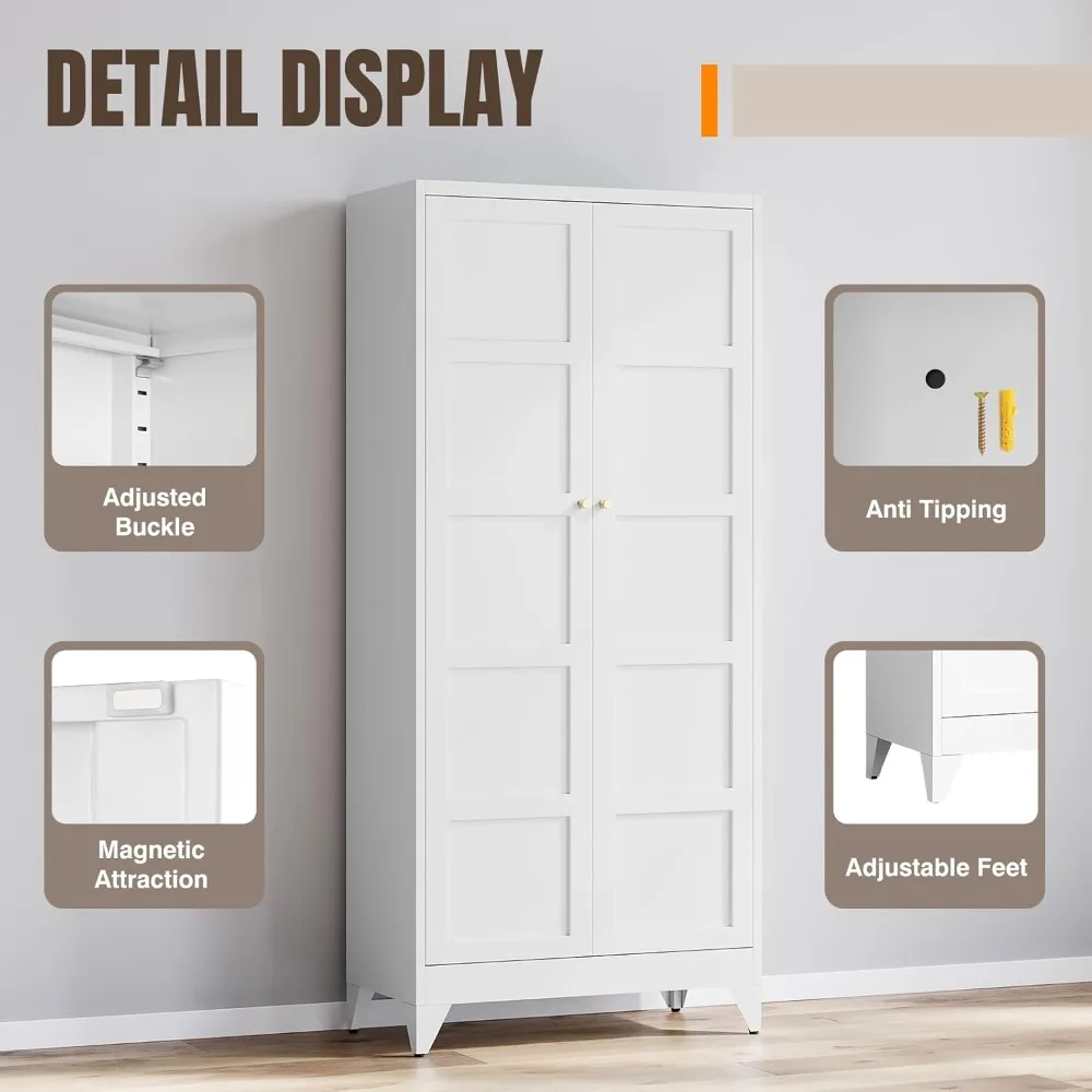 خزانة تخزين معدنية مع بابين و4 أرفف قابلة للتعديل، -71 خزانة أدوات مطبخ بيضاء