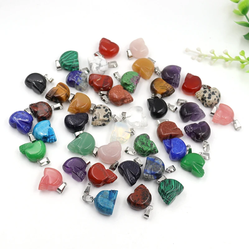 5Pcs/Set Natural Skull Stone Carved Mini Sculpture Pendant Grave Earring Crystal Healing Reiki Gemstone Jewelry DIY Wholesale