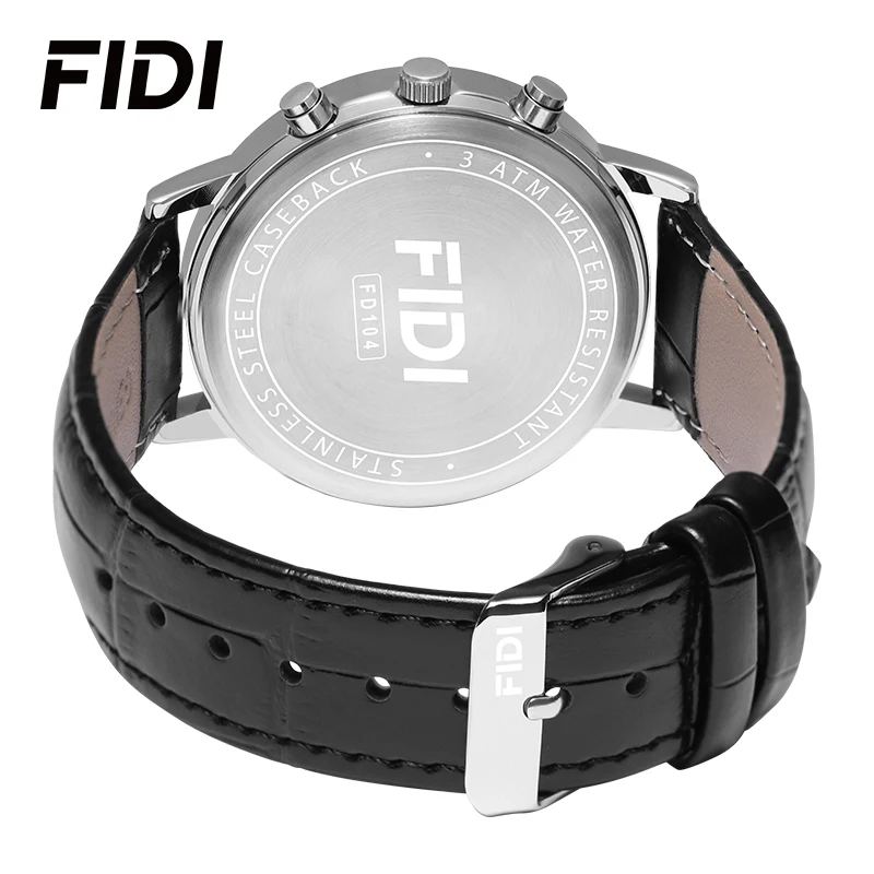 FIDI Men Watch Fashion Top Luxury Sport Men\'s Wristwatch Waterproof Luminous Leather Date Quartz Watches Man Clock FD104