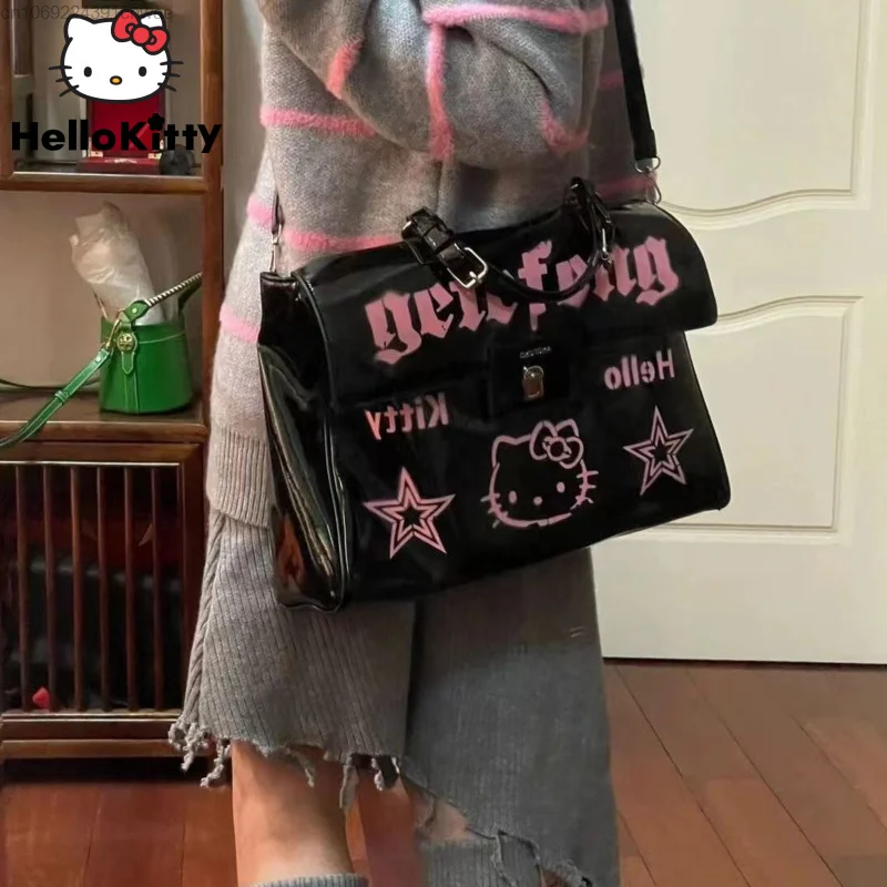 Sanrio Hello Kitty 90s Trend Star Gothic Black Handbag Y 2k Girl Aesthetic Crossbody Bag Women Japanese Fashion Ladies Hand Bag