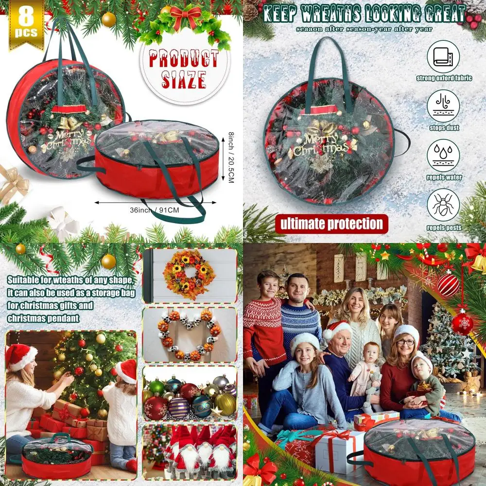 

36-дюймовая прозрачная сумка для хранения рождественского венка с окном и ручкой для праздничных сезонных украшений