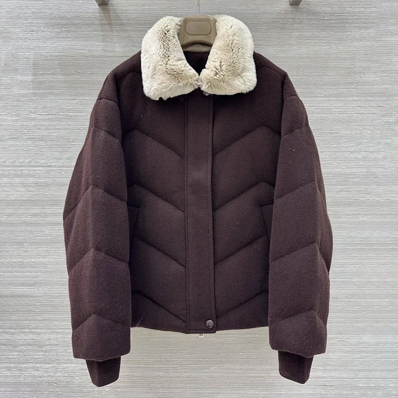 Manteau en coton et duvet d'oie blanche en cachemire pour femmes, de haute qualité, avec col moelleux et veste à double fermeture éclair, 251020110