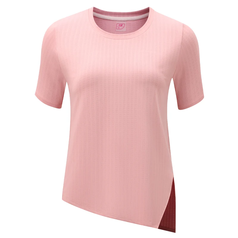 Yoga Running Shirt Women Quick Dry Mesh Fitness Training Sports Short Sleeves Open Hem Fashion Slimming Breathable Workout Tee