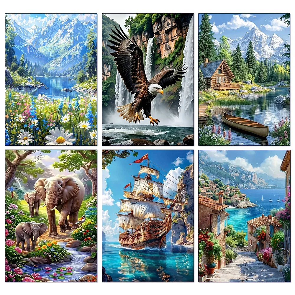 

DIY Diamond Painting Eagle Animal Full Square/Round Diamond Mosaic Embroidery Boat Landscape Cross Stitch Home Decor Gifts
