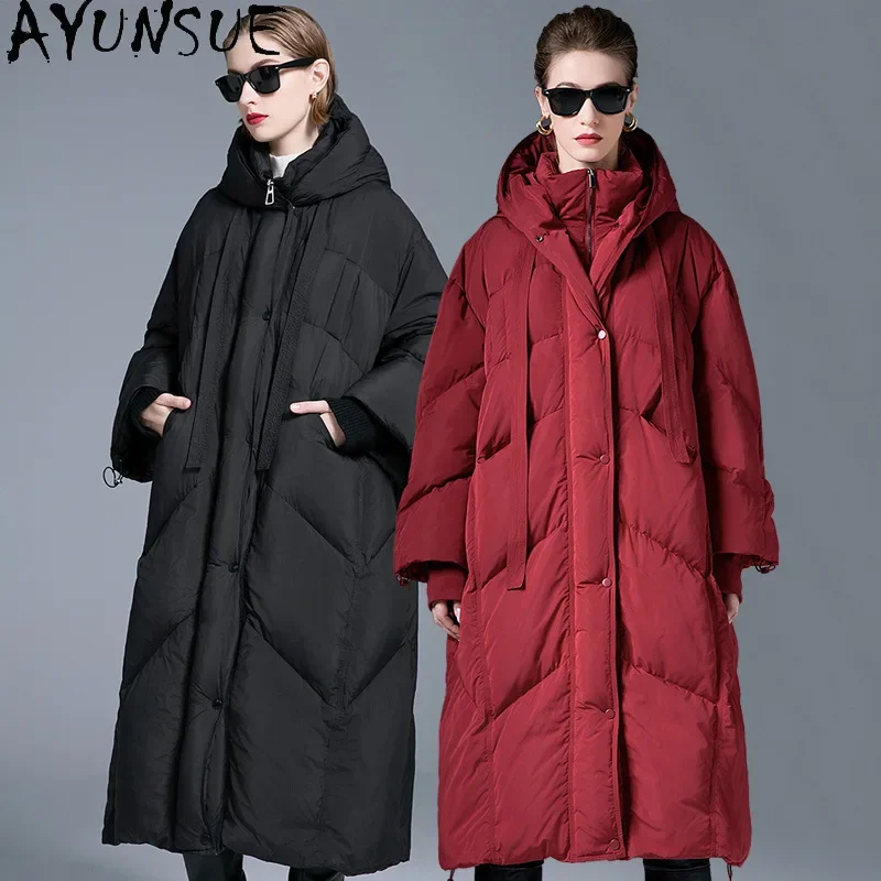 AYUNSUE Witte eendendons pufferjack dames 2024 oversized bovenkleding lange donsjassen winter warme jas dameskleding Пухоки