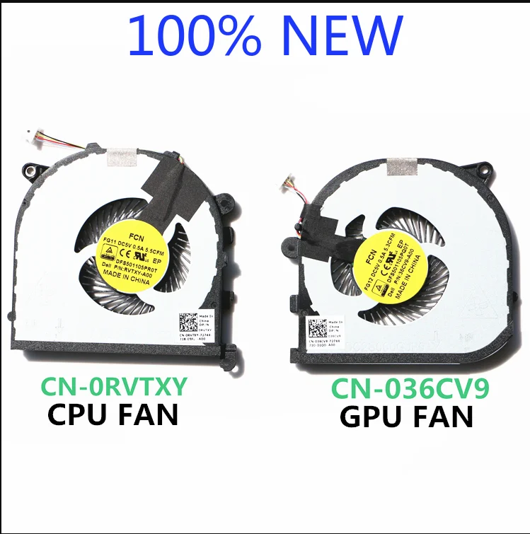 

CPU GPU Cooling Fans for Dell XPS 15 9550 Precision 5510 M5510 RVTXY 36CV9 Notebook PC Fan Cooler Laptop Parts CN-0RVTXY 036CV9