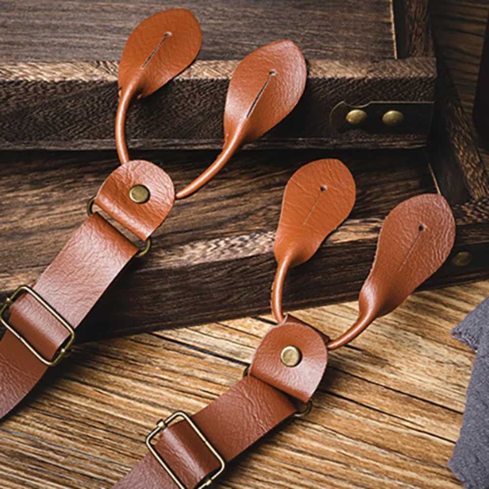 

Y-Type Suspenders for Men British Style Anti-slip Buttoned Suspenders Suit Accessories Retro PU Leather Suspenders Business