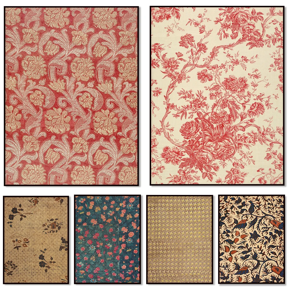 Batik wall art, traditional tribal pattern, vintage decorative floral pattern boho french indian japanese textile art poster