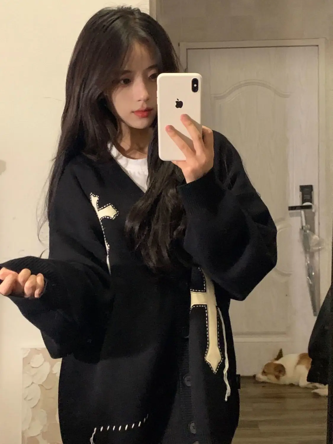 Harajuku Sweater Women Single Breasted V Neck Embroidery Open Stitch Subculture Gothic Punk Girls Sweaters Cardigans Men