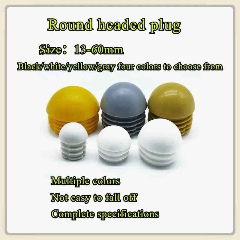 

13-60mm Plastic Round Tube End Caps / Domed Furniture Leg Covers - Anti-Slip Chair Leg Floor Protectors for Table & Stool Feet