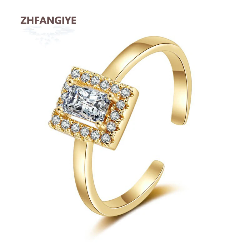 

925 Silver Jewelry Ring Accessories with Cubic Zirconia Gemstones Gold Color Open Finger Rings for Women Wedding Party Ornaments