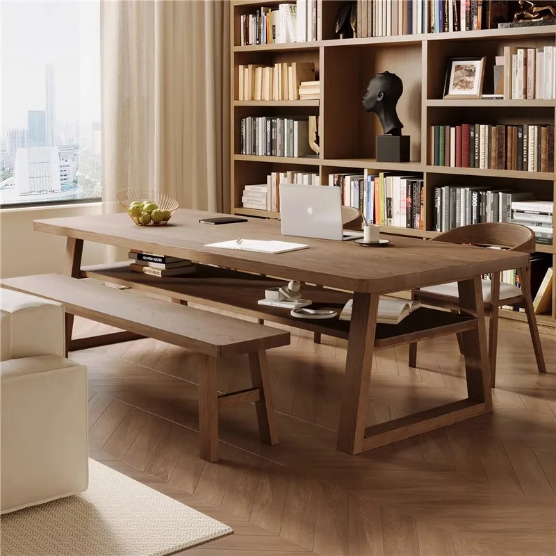 American living room long desk, study calligraphy table, learning and writing