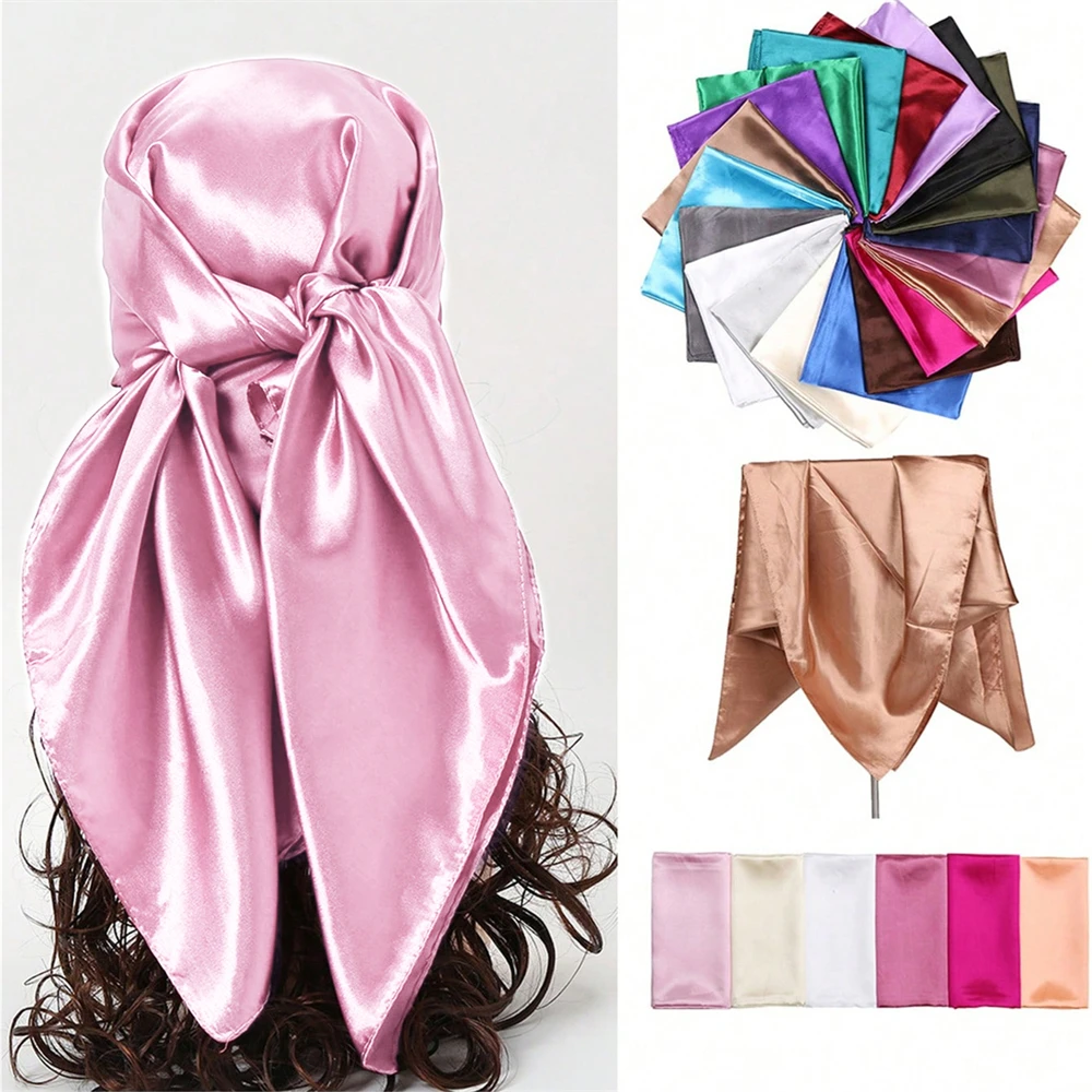

1pc Silk Scarf Women Satin Solid color Hijab Scarves Muslim Pareo Bandana Female Shawl Wrap Headband Foulard