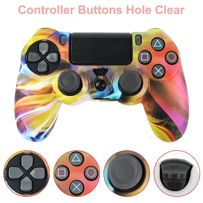 Silicone Rubber Case For Sony PS4 Controller Cover Shell with 2 thumbsticks Grips Cap For PS4 Pro Gamepads Joystick Accessories image 3