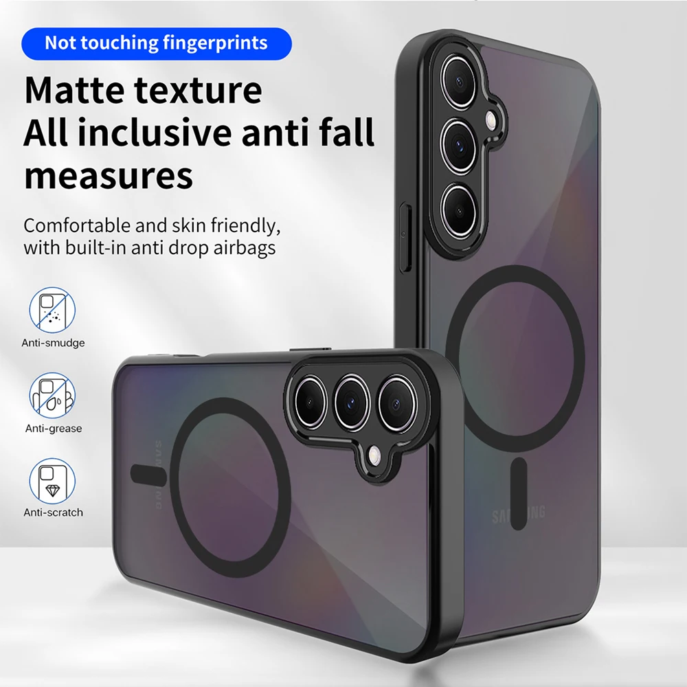 

Магнитный чехол KEYSION для телефона Samsung A55 5G A35 A25, силиконовый + ПК, матовый полупрозрачный противоударный чехол для Galaxy A15 4G 5G