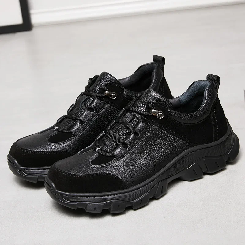 2024 Autumn Winter New Thickened Light-soled Men's Sneakers Breathable Genuine Leather Straps Comfortable Warm Shoes