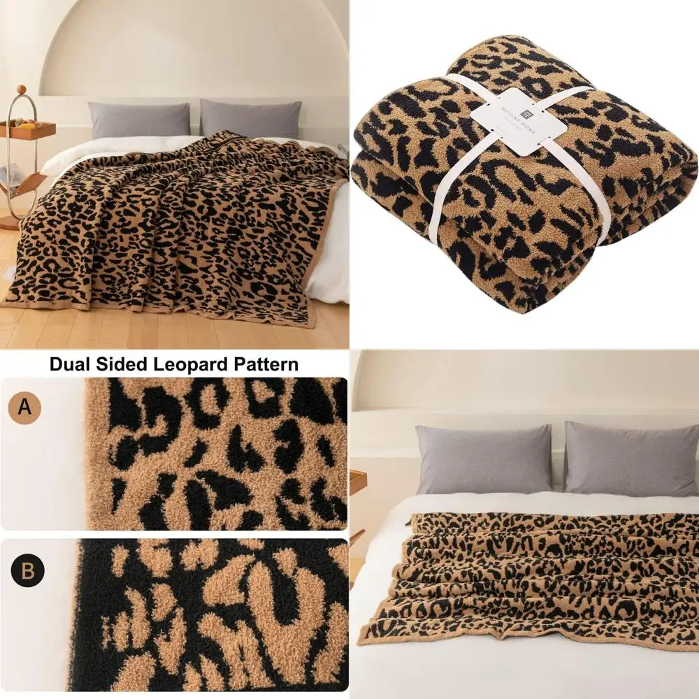 

Reversible Leopard Print Microfiber Blanket, 71x78 inches, Brown, Plush & Warm for Sofa, Couch, or Bed