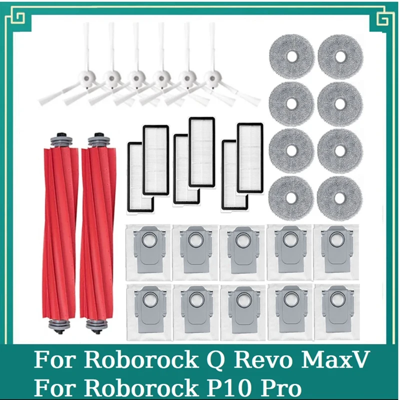 32PCS Accessories Kit For Roborock Q Revo Maxv / Roborock P10 Pro Robot Vacuums Main Side Brush Filter Mop Dust Bag