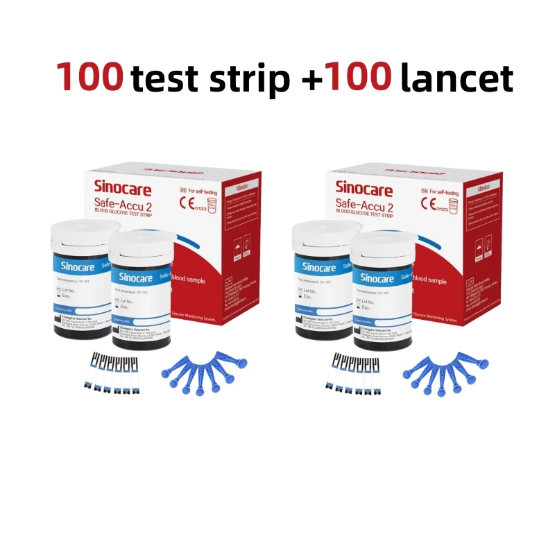 (voor veilige accu2) 50/100/200/300/400 stuks Sinocare Bloedglucoseteststrips en lancetten voor Diabetes Tester Bloedsuikermeter