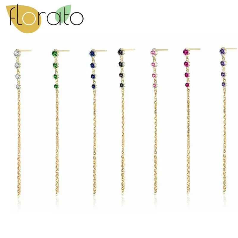 

925 Sterling Silver Ear Needle Light Luxury and Simple Earrings Colorful Zircon Fashionable Tassels Women's Earrings Party Gifts