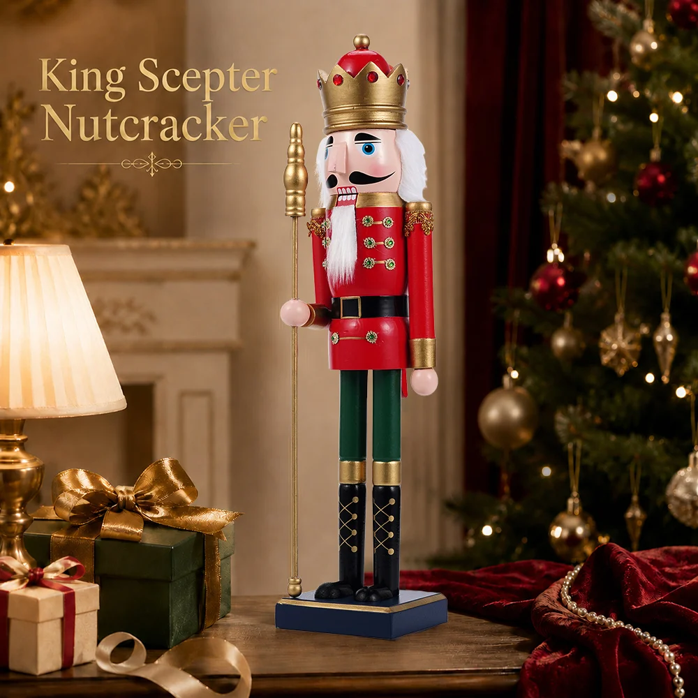 1pcs 50cm Holzpuppe Nussknacker Umhang König Skulptur Weihnachts puppe rot Handwerk Neujahr Dekoration Handwerk Ornament Geschenke – Detail 5