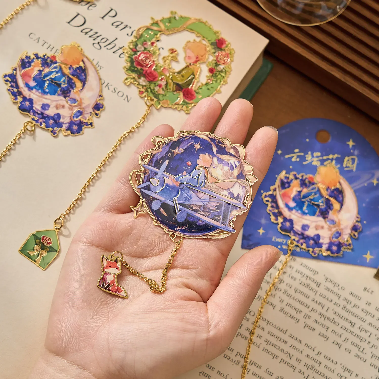 Segnalibri in metallo Serie Starlight Isle Ragazzo e Fiore Clip per libri 3D Segnalibri regalo portafortuna