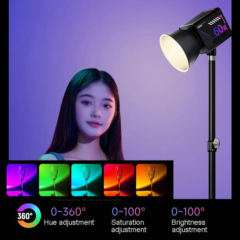 60W RGB Video Light Portable LED Photography Studio Light with 10000mAh Rechargeable for Vlog Streaming LIVE Photo Fill Lamp