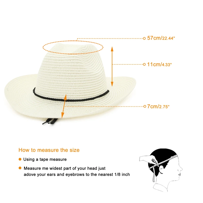 GEMVIE Western Straw Hats Men Women Summer Cowboy Hat Wide Brim Sun Beach Hat with Windproof String