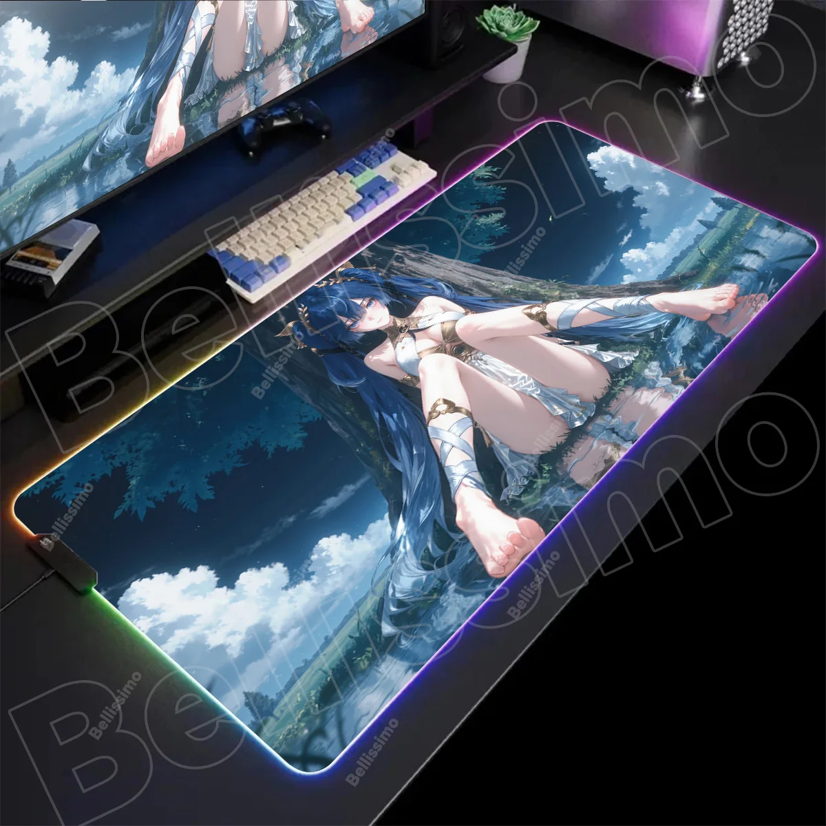 XXL RGB الحصير مكتب Iuno Wuthering موجات ماوس الوسادة أنيمي الألعاب ماوس الوسادة LED الإضاءة لوحة المفاتيح الجدول منصات الخلفية المطاط سطح المكتب
