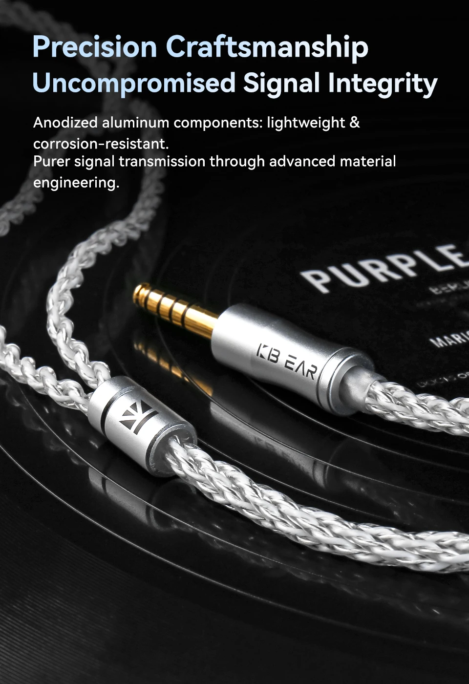 KBEAR BaiZe 8-adriges, hochreines, versilbertes OFC IEM-Kabel, austauschbares, symmetrisches 3,5/4,4mm QDC Kopfhörerkabel für KZ ZS12 Pro X – Detail 8