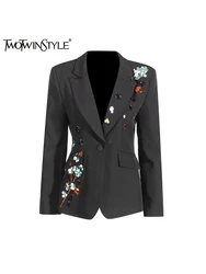 TWOTWINSTYLE Solid Patchwork Sequins High Street Blazers For Women Notched Collar Long Sleeve Tunic  Chic Slimming Blazer Female