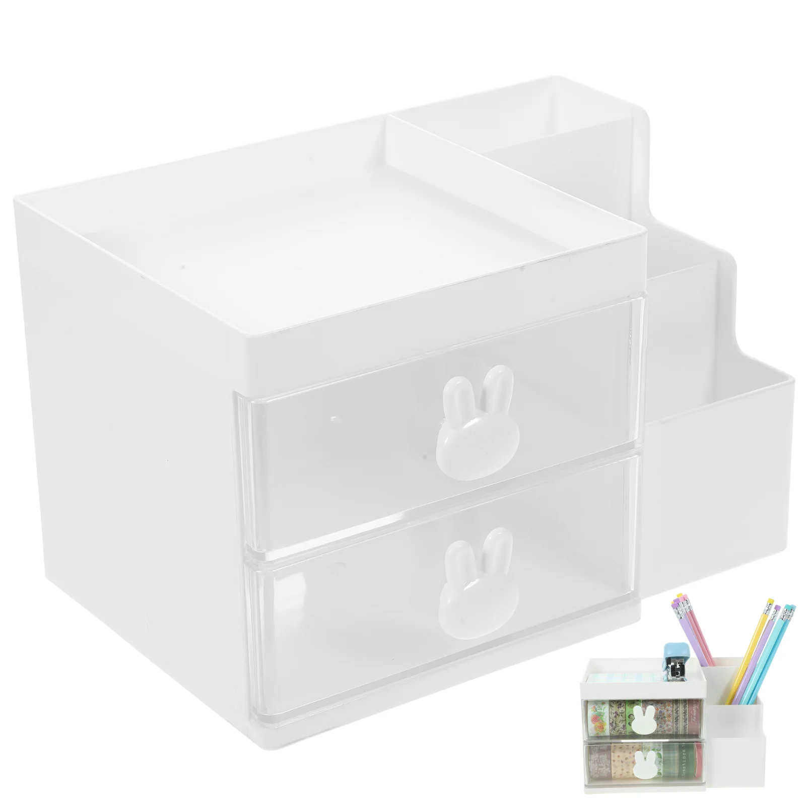 Holder Desktop Pen Storage Box Drawer-type Office Stationery Cosmetics Multi-Function Organizing Rack (White) Holders Organizer