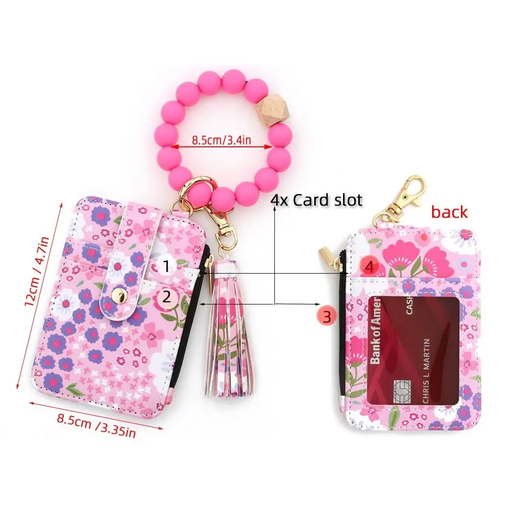 Portachiavi con braccialetto di perline in silicone dal design frammentato, stile Boho, modello floreale, portafoglio, portachiavi, decorazione con nappa