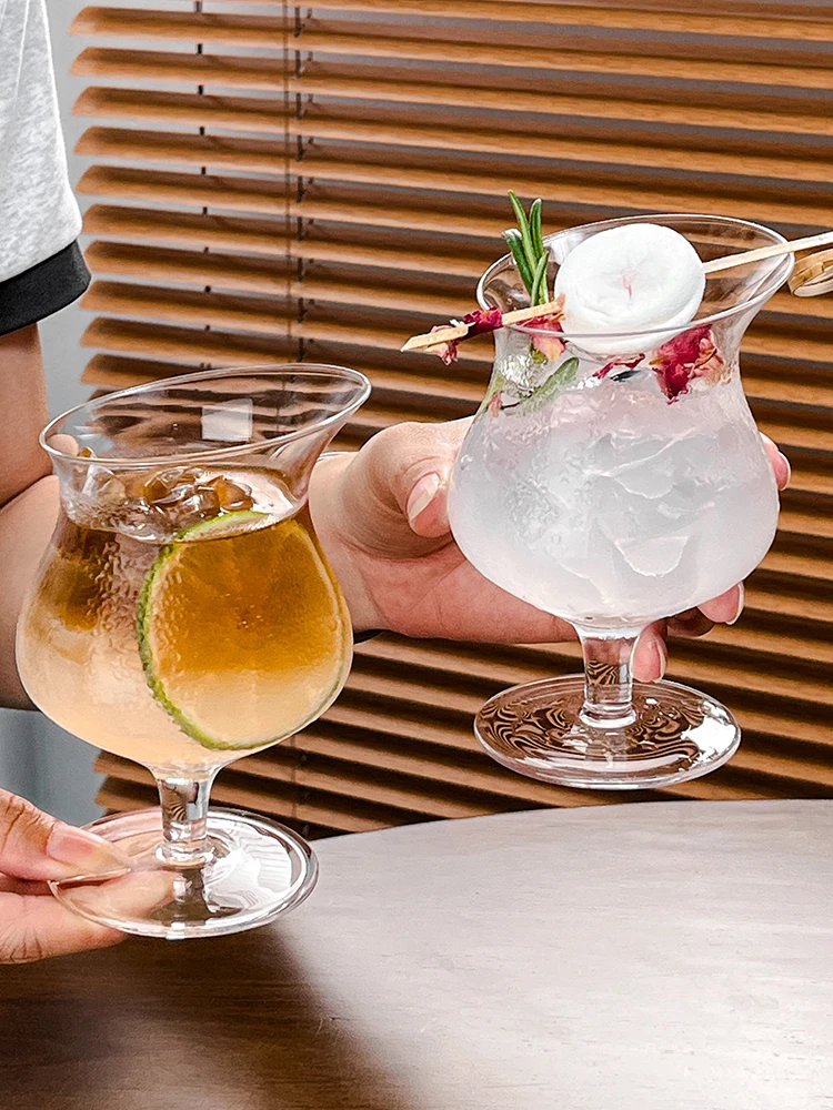 Creative Cocktail Glass Special Drink Cup Ins Style Slanted  High Footed Glass Cup Ice Americano Latte Coffee Cup
