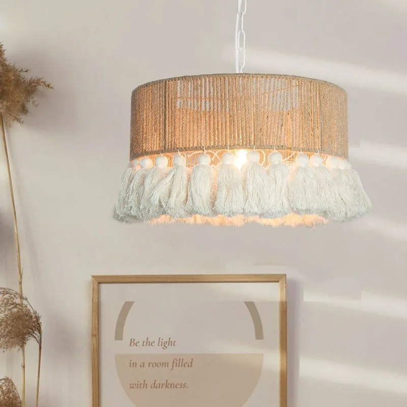 

Богемный стиль, люстра для проживания в семье, креативная ретро, винтажная лампа для гостиной, спальни, китайская плетеная лампа из пеньковой веревки