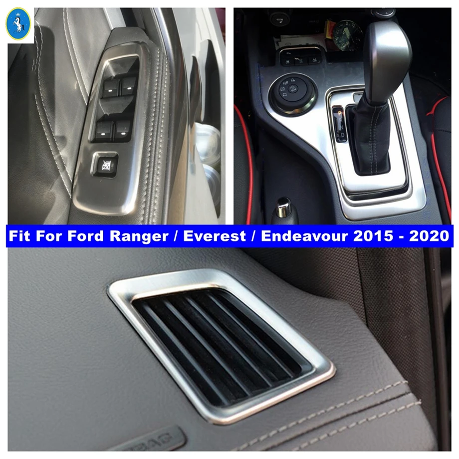 

Silver Auto Lift Button / Gear Box / Dashboard Air AC Accessories Cover Trim For Ford Ranger / Everest / Endeavour 2015 - 2020