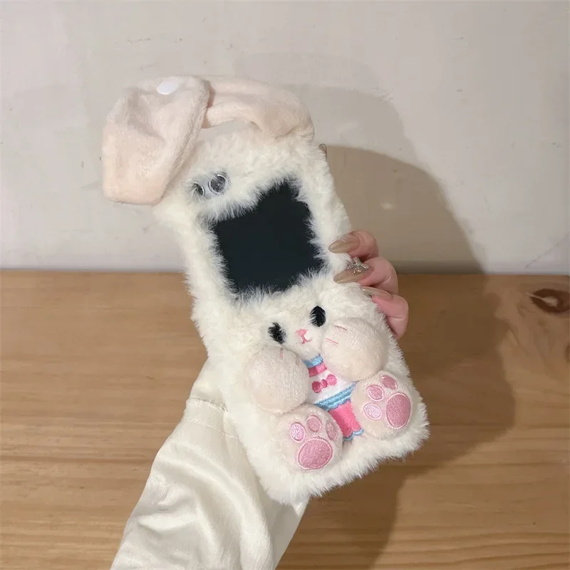 Long Ears Rabbit Phone Case for Samsung Galaxy Z Flip 6 5 4 3 Protective Back Cover for ZFlip4 ZFlip5 ZFlip6 Case