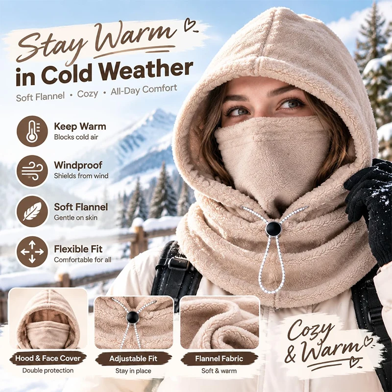 Three In One Wool Double-layer Integrated Hat Windproof And Warm Winter Flannel Warm Mask Hat Balaclava Wind Hat Ski Masks 2026