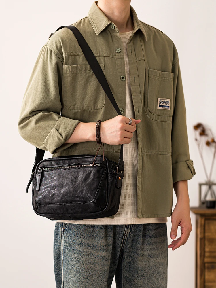 Fashion designers handmade genuine leather men's shoulder bag weekend party work cow leather teenagers tablets crossbody bag