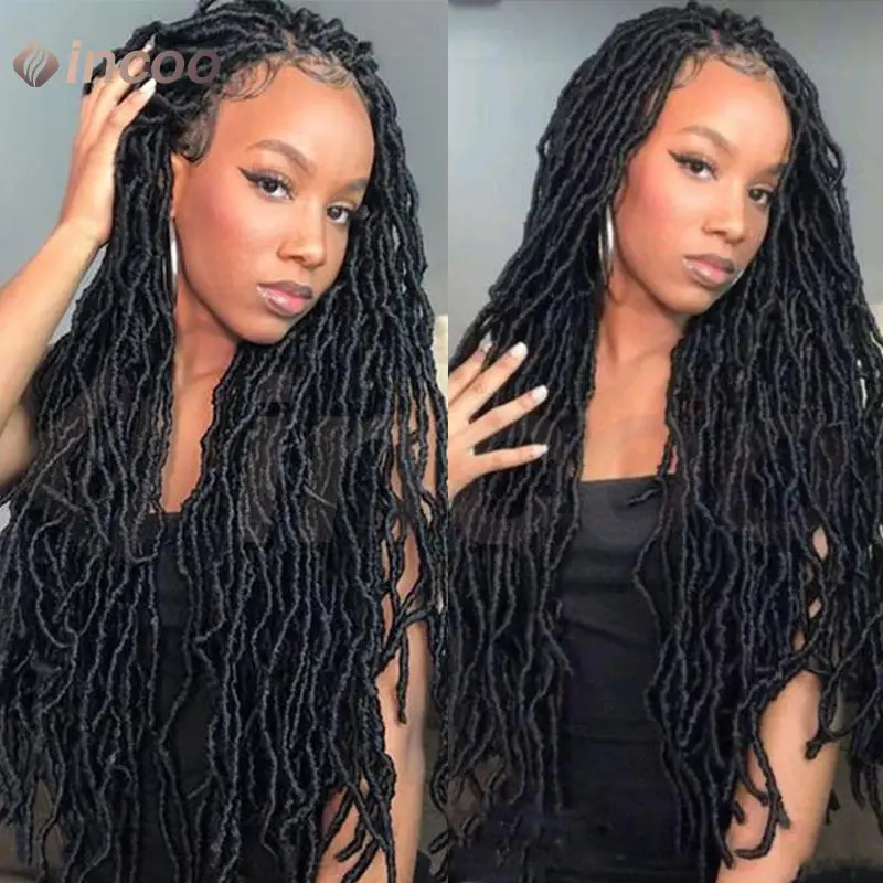 

40Inch Synthetic Butterfly Twist Braids Wig Full Lace Front Braided Wigs Faux Locs Wig Braid Wig Knotless Box Braided Lace Wig