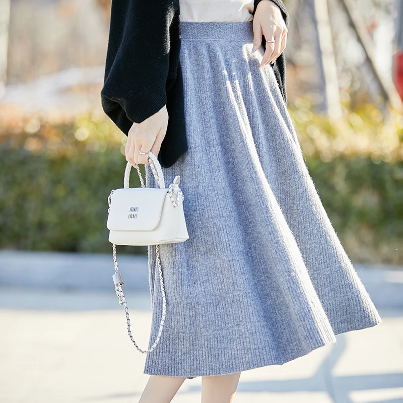 Autumn WinterFashion 100% Merino Wool Cardigan Women Clothing Skirt High-Waisted Pure Wool Versatile Women Skirt