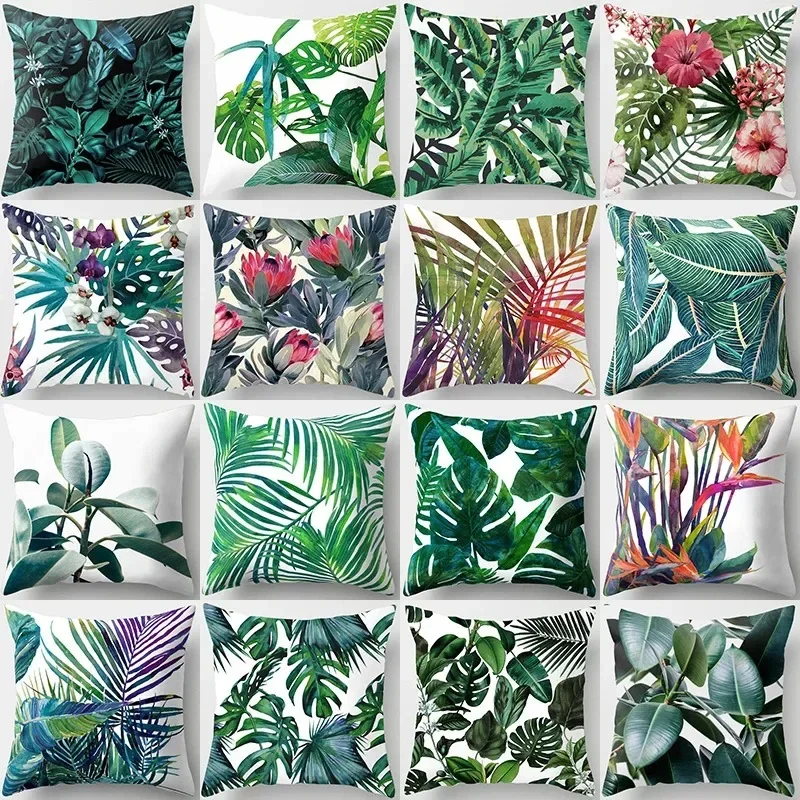 Tropical Forest Leaf Pattern 45*45 Cm Polyester Fiber Pillow Cover Home Decoration Sofa Pillow Cover