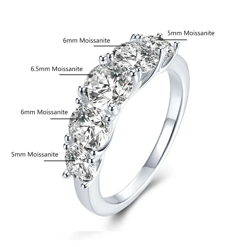 OXTAO Funkelnder 5-Steine-Moissanit-Diamantring für Damen, 14 Karat Gold gefüllt, Ehering, Fingerringe, Schmuck, Paar, zertifiziert – Detail 3
