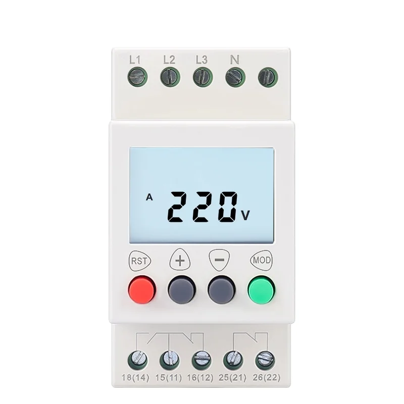 Relé de monitoreo de voltaje de cuatro cables trifásico LCD JVR1000-AN relé Protector Neutral de secuencia de fase de sobretensión
